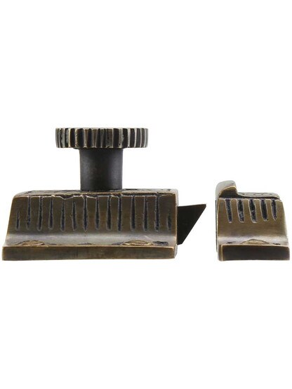 Alternate View 2 of Solid Brass Oriental Pattern Turn Latch In Antique By Hand.