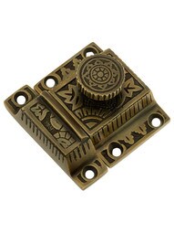 Solid Brass Oriental Pattern Turn Latch In Antique By Hand.