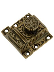 Solid Brass Oriental-Pattern Turn Latch in Antique By Hand