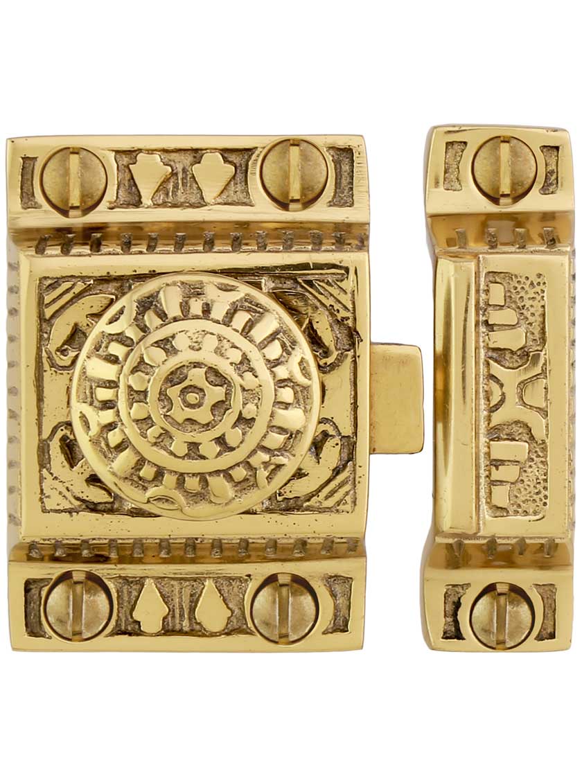 Alternate View of Solid Brass Windsor Pattern Cabinet Latch With Round Knob.