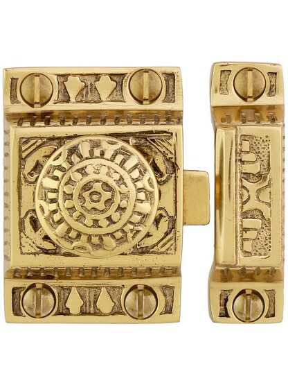 Alternate View of Solid Brass Windsor Pattern Cabinet Latch With Round Knob.