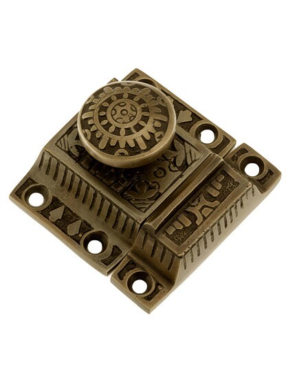 Solid Brass Windsor Pattern Cabinet Latch With Round Knob In Antique By Hand