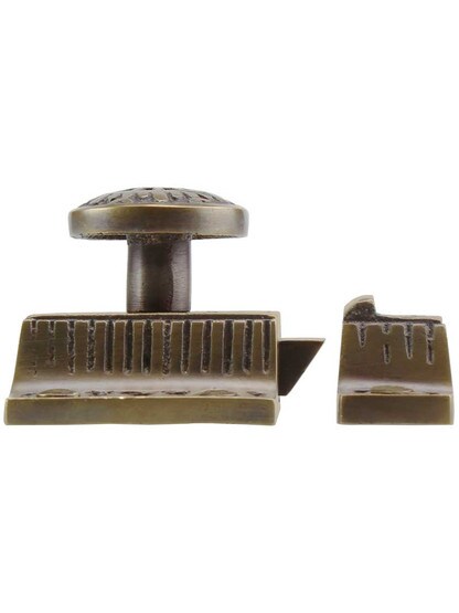Alternate View 2 of Solid Brass Windsor Pattern Cabinet Latch With Round Knob In Antique By Hand