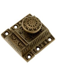 Solid-Brass Windsor Pattern Cabinet Latch with Round Knob in Antique-By-Hand