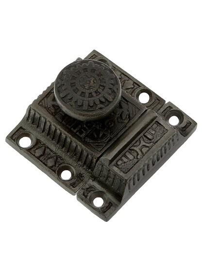 Cast Iron Windsor Pattern Cabinet Latch With Round Knob In Antique Iron.