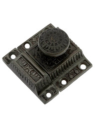 Cast Iron Windsor Pattern Cabinet Latch With Round Knob In Antique Iron.
