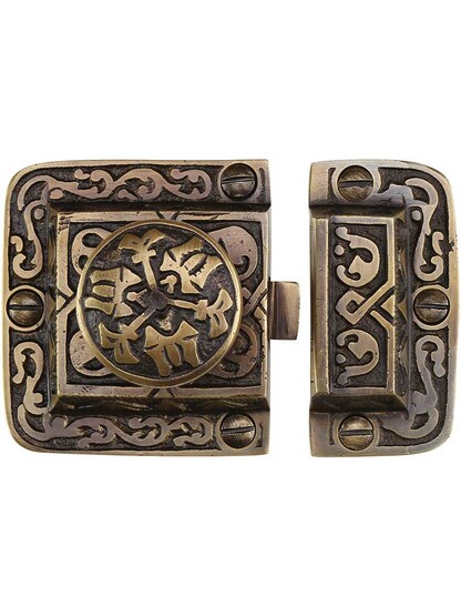 Alternate View of Cast Brass Butterfly Pattern Turn Latch In Antique By Hand