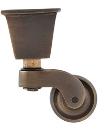 Solid Brass Square-Cup Caster with 1 inch Brass Wheel in Antique-By-Hand.