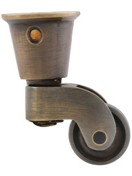 Solid Brass Round-Cup Caster with 3/4 inch Brass Wheel in Antique-By-Hand.