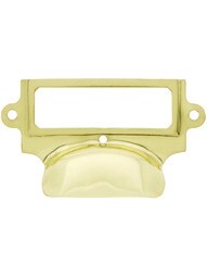 3 5/8" Stamped Brass Label Holder & Bin Pull In Lacquered Brass