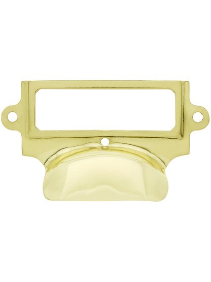 3 5/8 inch Stamped Label Holder and Bin Pull In Lacquered Brass