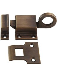 Solid-Brass Transom Window Latch with Box Strike in Antique-By-Hand.