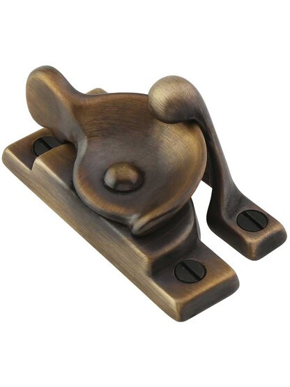 Solid-Brass Crescent Sash Lock in Antique-By-Hand.