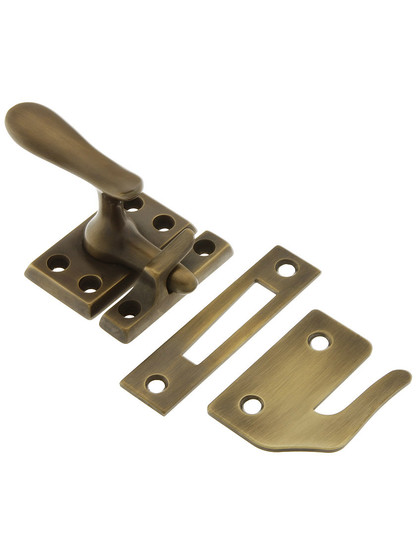 Large Solid Brass Casement Latch in Antique-By-Hand Finish.