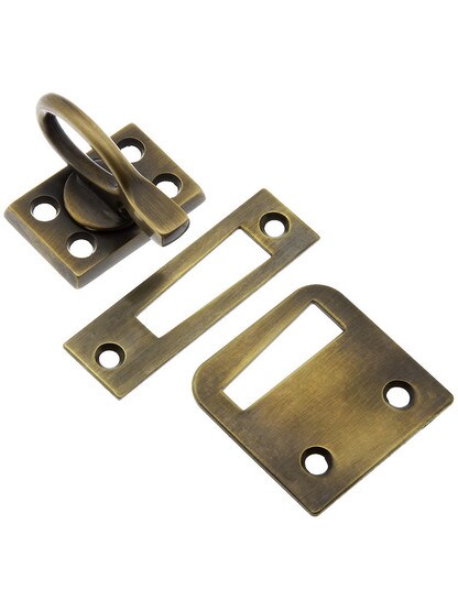 Solid Brass Casement Window Latch with Ring Handle in Antique-By-Hand