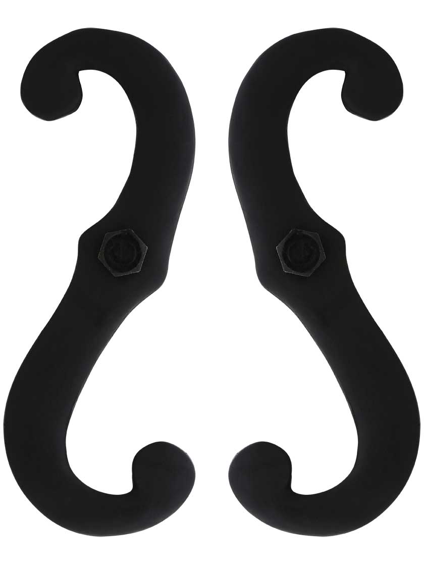Alternate View of Pair of Cast Iron 6-Inch Scroll Shutter Dogs - Lag Mounted.