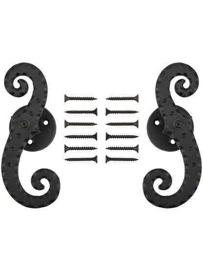 Alternate View 2 of Pair of Galvanized Iron Scroll Shutter Dogs - Post Mounted.
