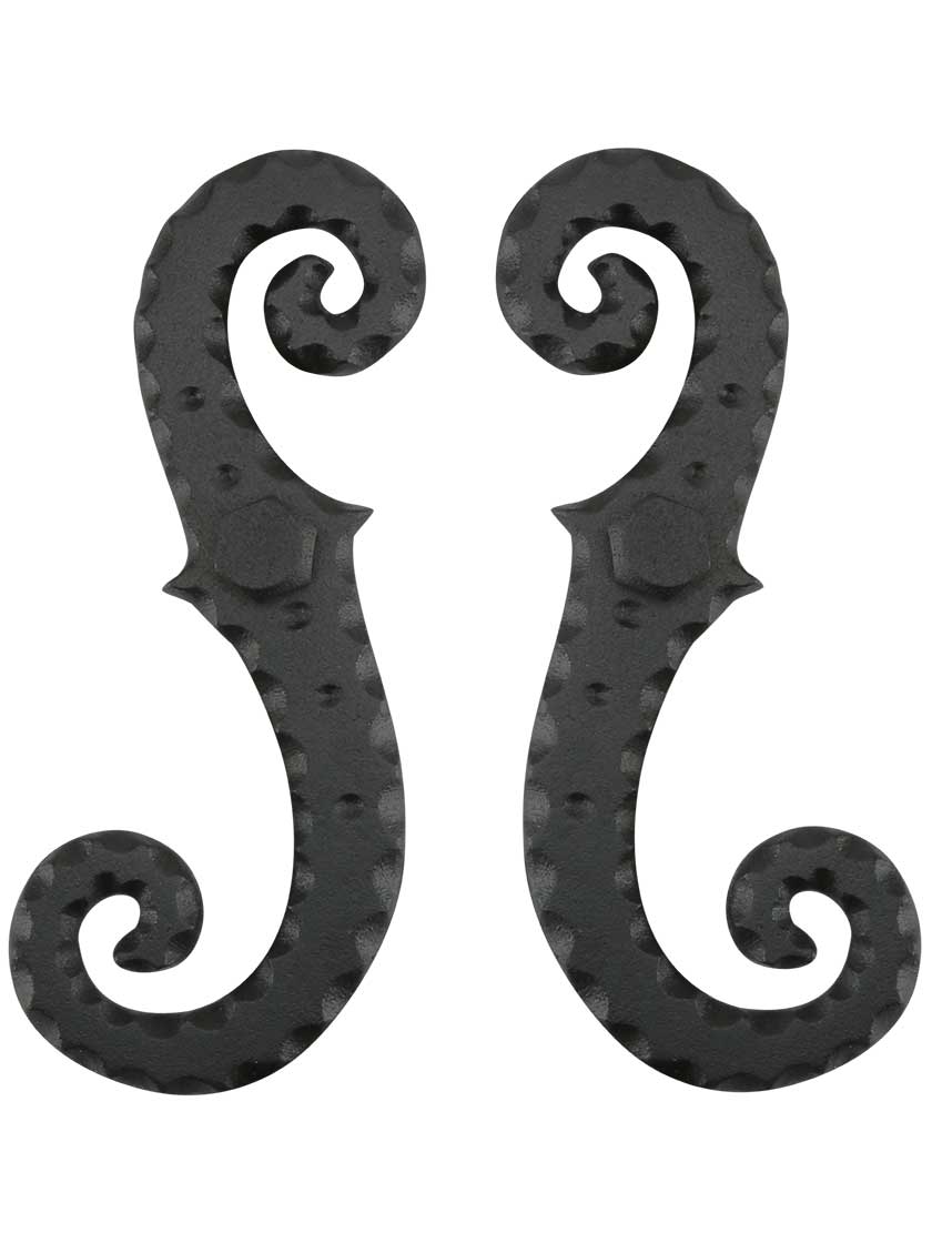 Pair of Galvanized Iron Scroll Shutter Dogs Lag Mounted House of