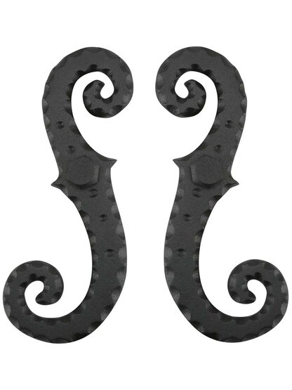 Alternate View of Pair of Galvanized Iron Scroll Shutter Dogs - Lag Mounted.