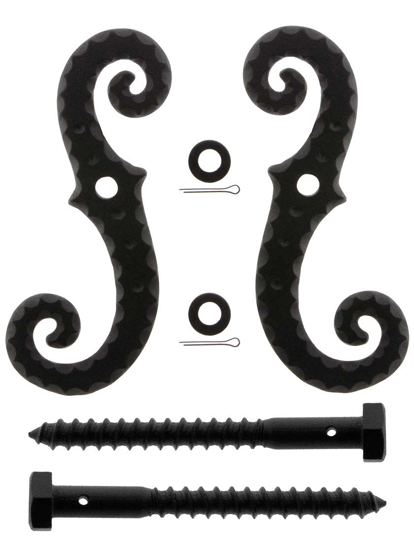 Pair of Galvanized Iron Scroll Shutter Dogs Lag Mounted House of