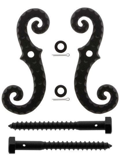 Alternate View 2 of Pair of Galvanized Iron Scroll Shutter Dogs - Lag Mounted.