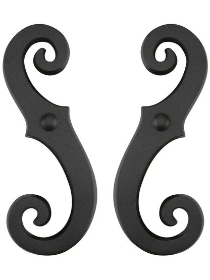 Alternate View of Pair of Galvanized Iron Dummy Scroll Shutter Dogs With Beveled Edge.