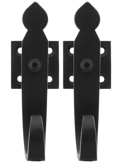 Alternate View of Pair of Galvanized Iron Rat Tail Shutter Dogs - Post Mounted.