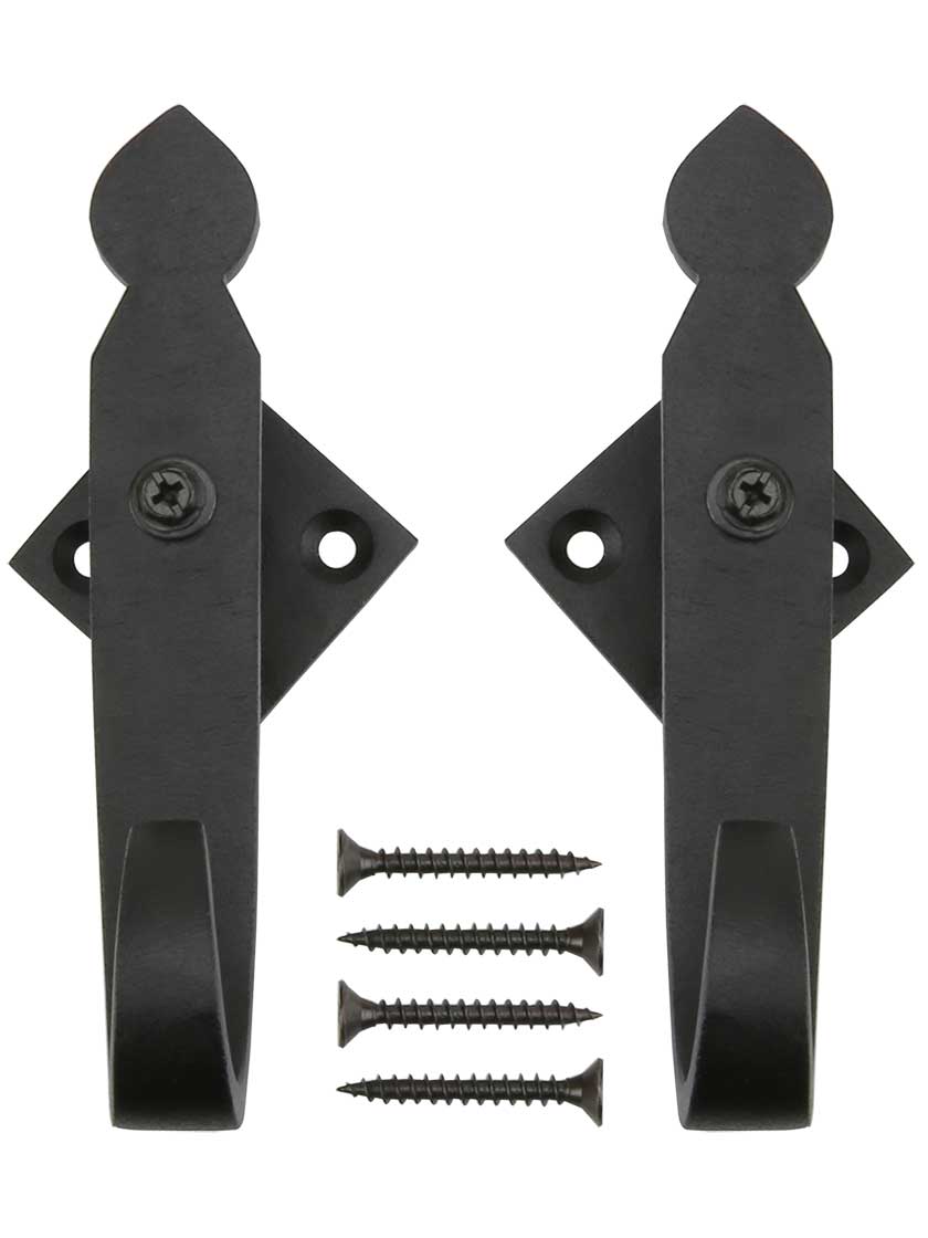 Alternate View 2 of Pair of Galvanized Iron Rat Tail Shutter Dogs - Post Mounted.