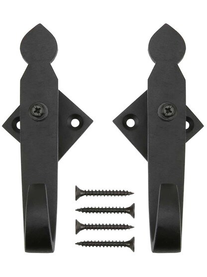 Alternate View 2 of Pair of Galvanized Iron Rat Tail Shutter Dogs - Post Mounted.
