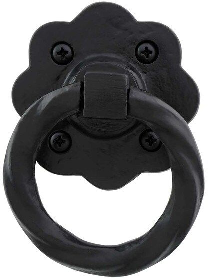 Cast Aluminum Floral Ring Pull With Black Powder-Coated Finish