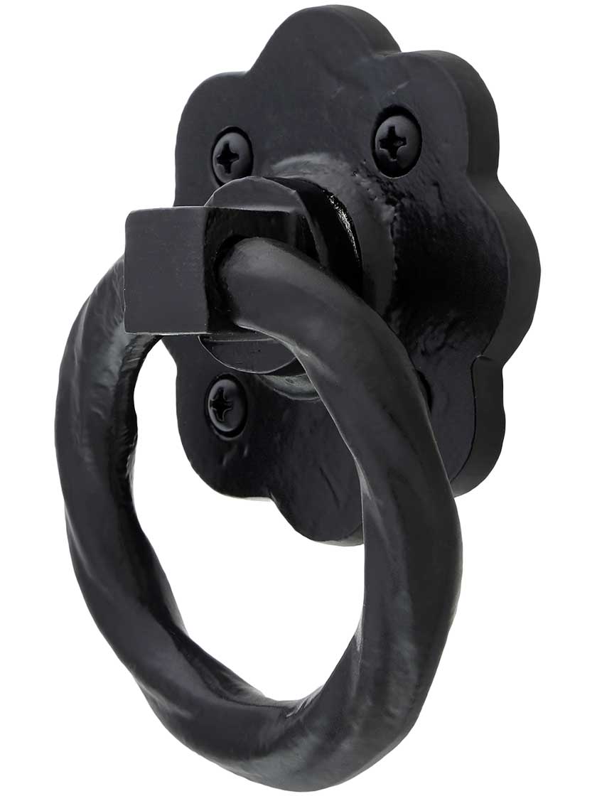 Alternate View of Cast Aluminum Floral Ring Pull With Black Powder-Coated Finish