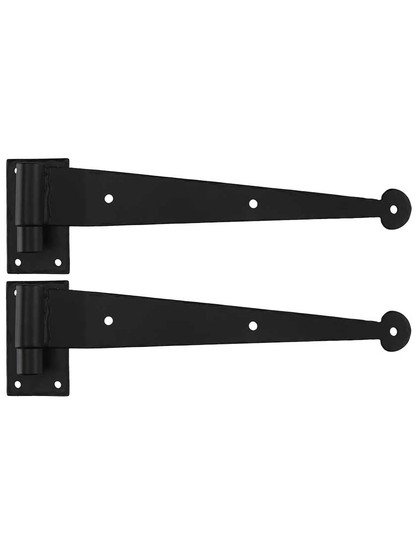 Pair of Suffolk Style Galvanized-Steel 12 inch Strap Hinges with Rectangular Plate Pintles - 1 inch Offset.