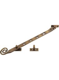 Solid-Brass Casement Stay with Curly Handle - 11 1/2" in Antique-By-Hand