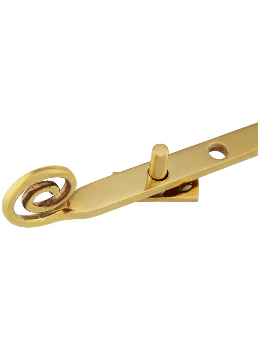 Alternate View of Solid-Brass Casement Stay with Curly Handle - 11 1/2 inch.
