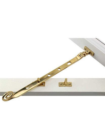 Alternate View 3 of Solid-Brass Casement Stay with Curly Handle - 11 1/2 inch.