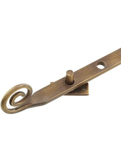 Alternate View 2 of Solid-Brass Casement Stay with Curly Handle - 9 1/2 inch in Antique-By-Hand.