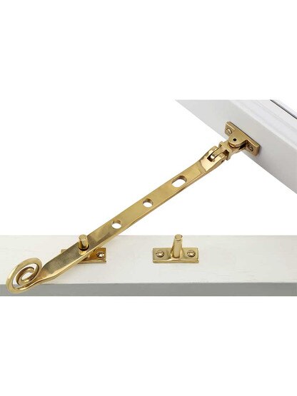 Alternate View 3 of Solid-Brass Casement Stay with Curly Handle - 9 1/2 inch.