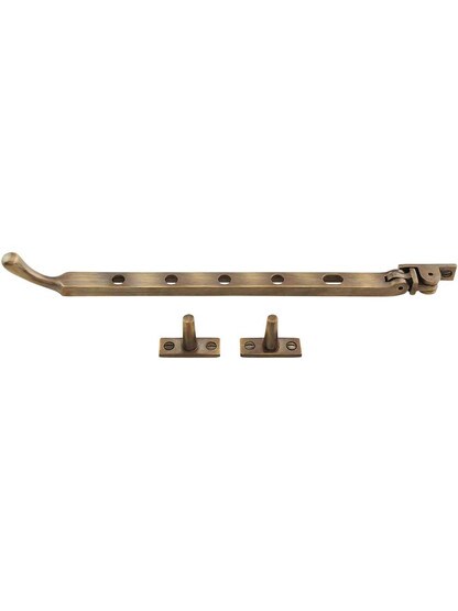 Alternate View of Solid-Brass Casement Stay with Bulb Handle - 11 1/2 inch in Antique-By-Hand.