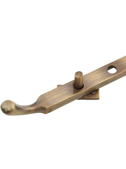 Solid-Brass Casement Stay with Bulb Handle - 9 1/2" in Antique-By-Hand