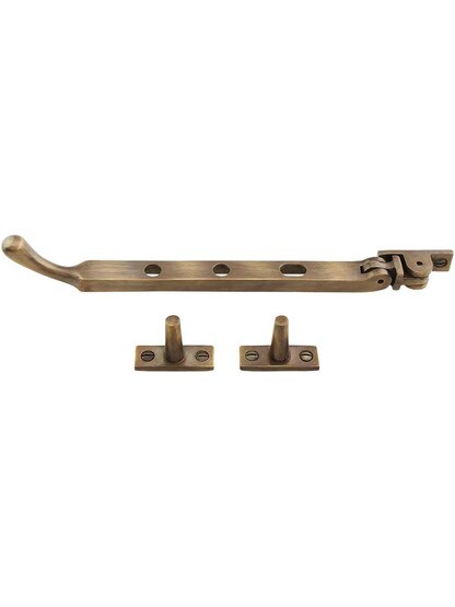 Alternate View of Solid-Brass Casement Stay with Bulb Handle - 7 1/2 inch in Antique-By-Hand.