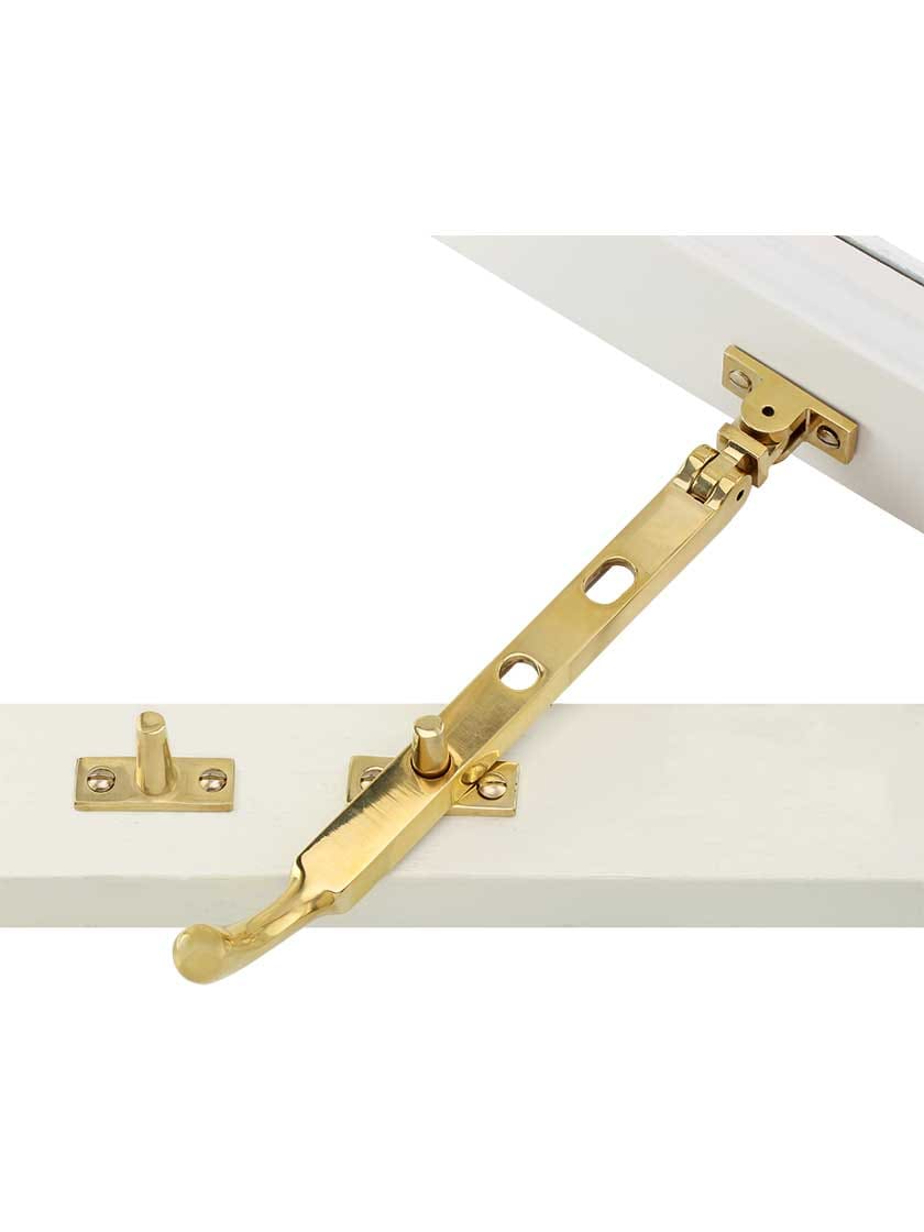 Alternate View 3 of Solid-Brass Casement Stay with Bulb Handle - 7 1/2 inch in Antique-By-Hand.