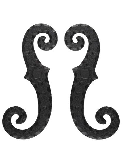Alternate View of Pair of 6 inch Cast-Iron Shutter Dogs with Mounting Hardware.