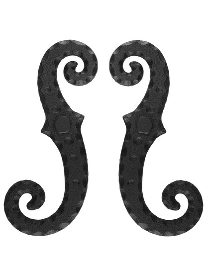 Alternate View of Pair of 6 inch Cast-Iron Shutter Dogs with Mounting Hardware.