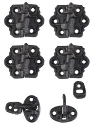 Set of Clarks Tip Black Cast-Iron Shutter Hinges with 1 1/4 inch Throw.