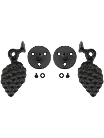Alternate View 2 of Pair of Large Cast Iron Grape Design Shutter Dogs -Post Mounted.
