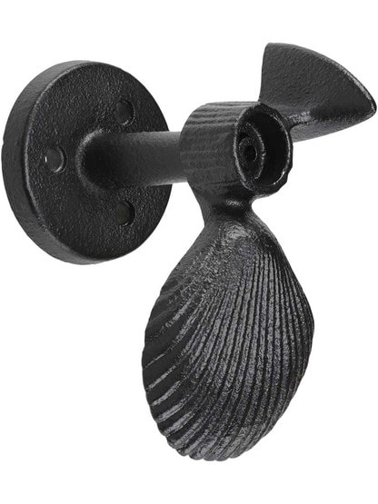 Pair of Large Cast Iron Scallop Shell Tie Backs - Post Mounted.