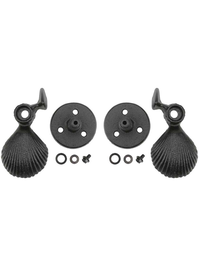 Alternate View 2 of Pair of Large Cast Iron Scallop Shell Tie Backs - Post Mounted.