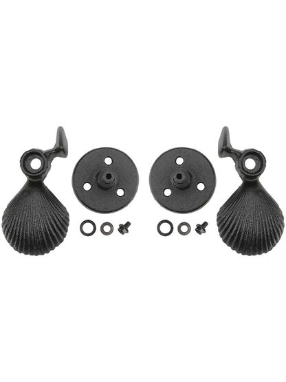 Alternate View 2 of Pair of Large Cast Iron Scallop Shell Tie Backs - Post Mounted.