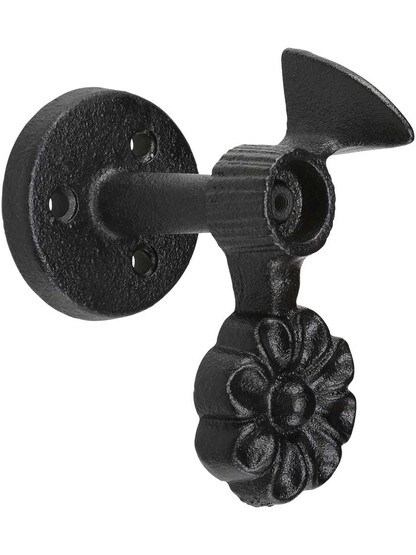 Pair of Cast Iron Sun Flower Shutter Dogs - Post Mounted.
