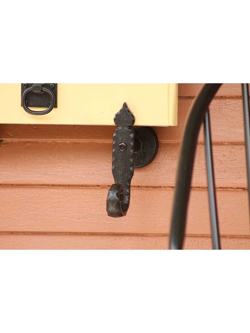 Alternate View 2 of Pair of Cast Iron Spear Tip Shutter Dogs - Post Mounted.